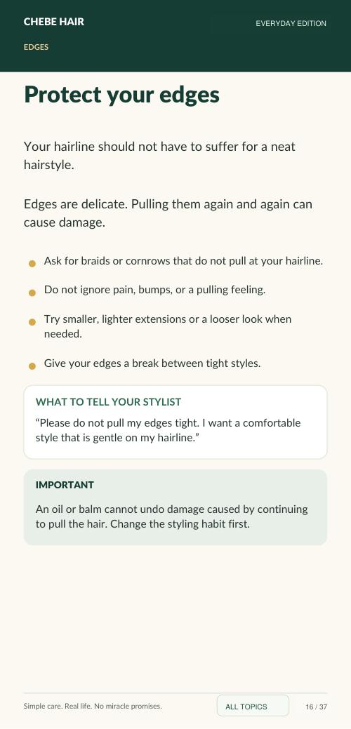 Actual page from the Chebe Hair toolkit: Protect your edges